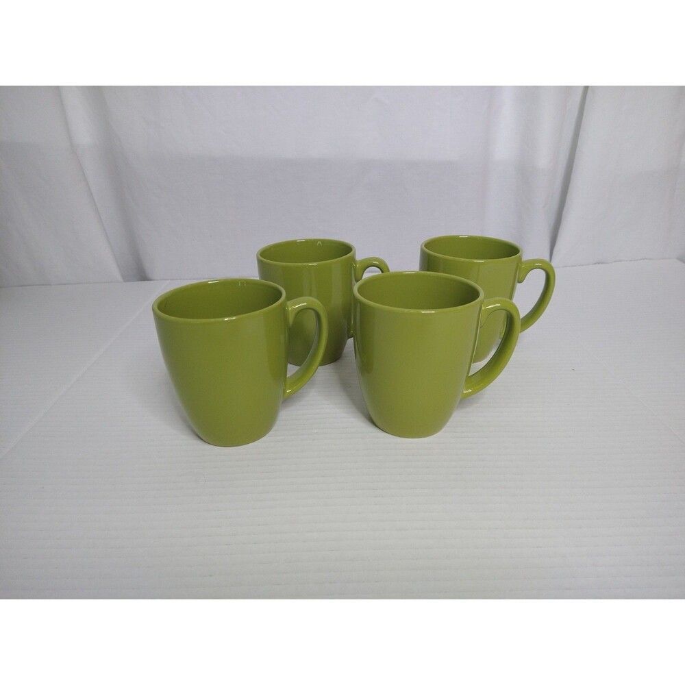 Set of 4 Vintage Corelle Stoneware Coffee Mugs Lime Green